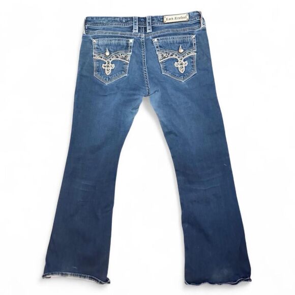 Rock Revival Yui Easy Boot Jeans Women’s 34 Embellished Fleur Pockets - Picture 3 of 8